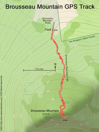 GPS track to Brousseau Mountain in northeast Vermont