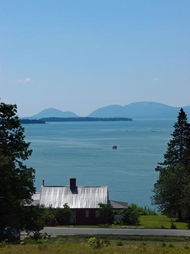 view of Cadillac Mountain from the top of Frenchman Bay on Route 1 in Maine