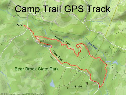 GPS track in July at Camp Trail at Bear Brook State Park in southern NH