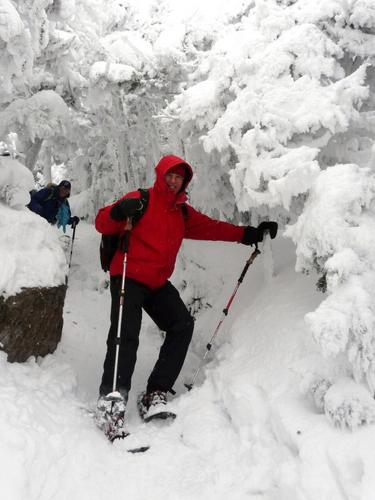 winter hiker on Cannon Mountain in New Hampshire