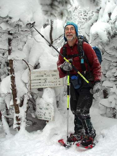 winter hiker on Cannon Mountain in New Hampshire