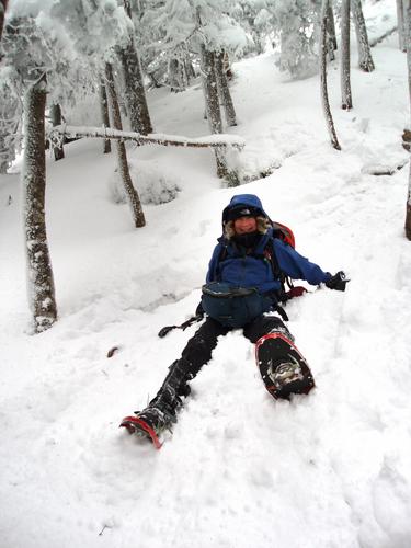 winter hiker on Cannon Mountain in New Hampshire