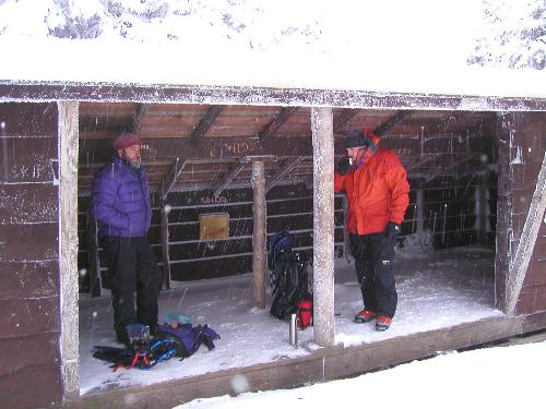 winter at Kinsman Pond Shelter in New Hampshire