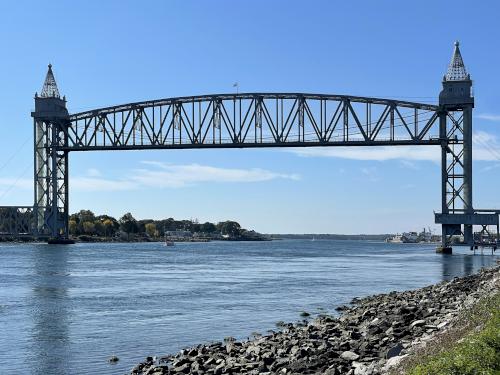 railroad bridge in October beside the Cape Cod Canal Bikeway in eastern Massachusetts