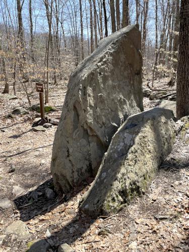 Monument Rock in March at Caratunk Wildlife Refuge in eastern Massachusetts