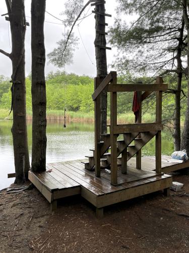 swing-jump stairs in June at Clyde Pond near Windham in southern NH