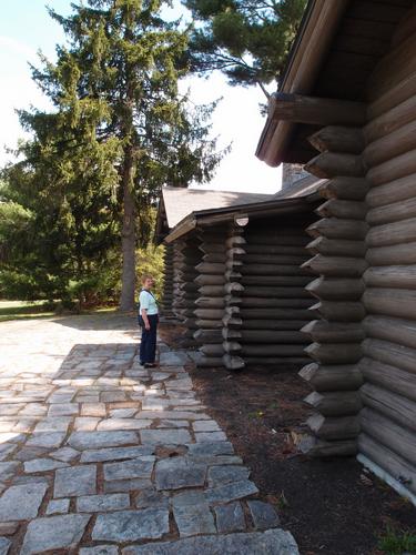 visitor by the cabin at Cochran Sanctuary in northeastern Massachusetts