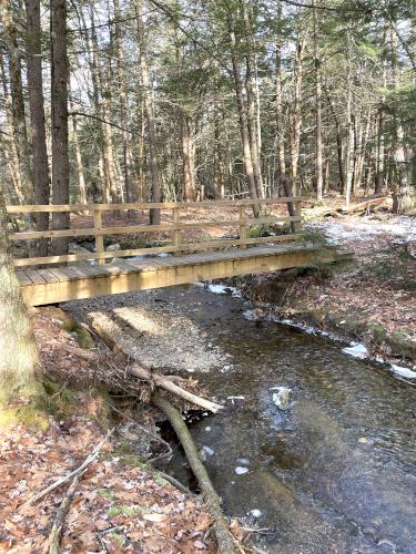 foot bridge in December at Cunningham Pond Trail in southern NH