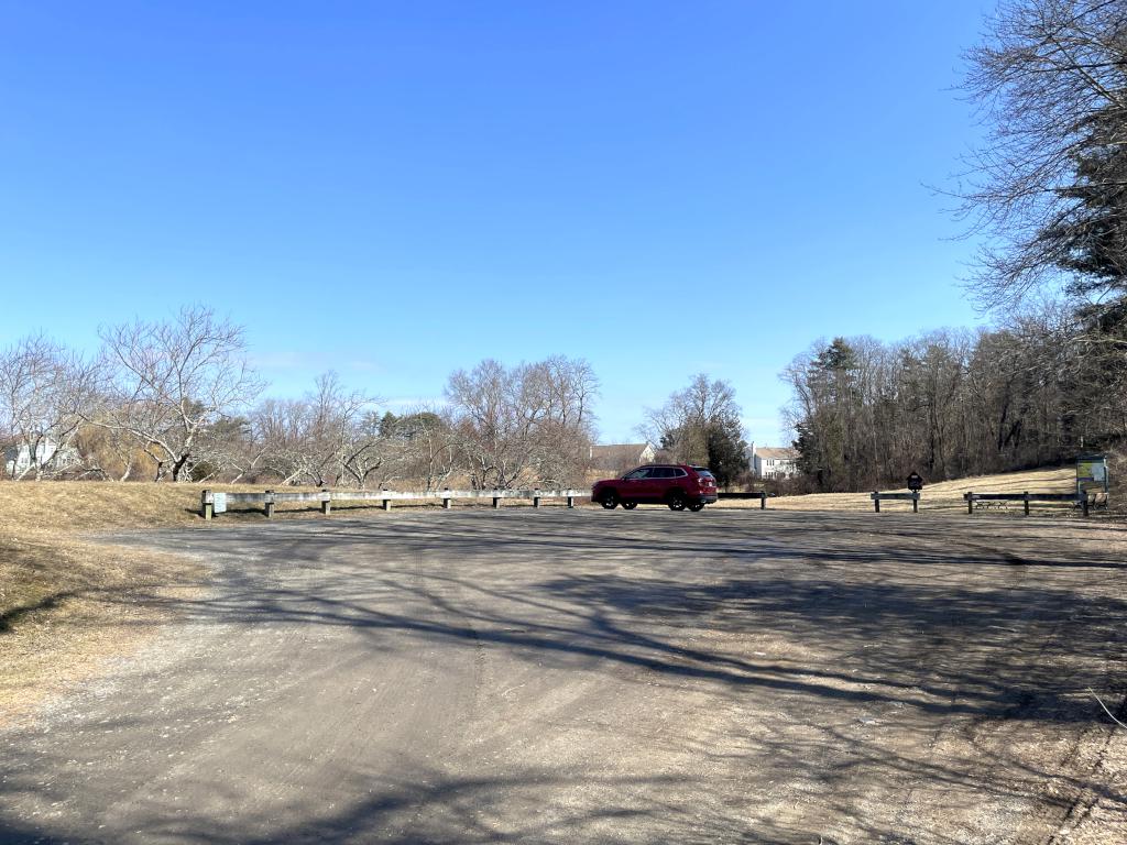 parking in February at Danvers Swamp Walk in northeast MA