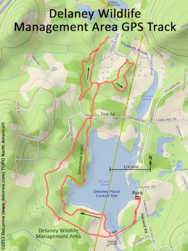 GPS track at Delaney Wildlife Management Area near Stow in northeastern Massachusetts