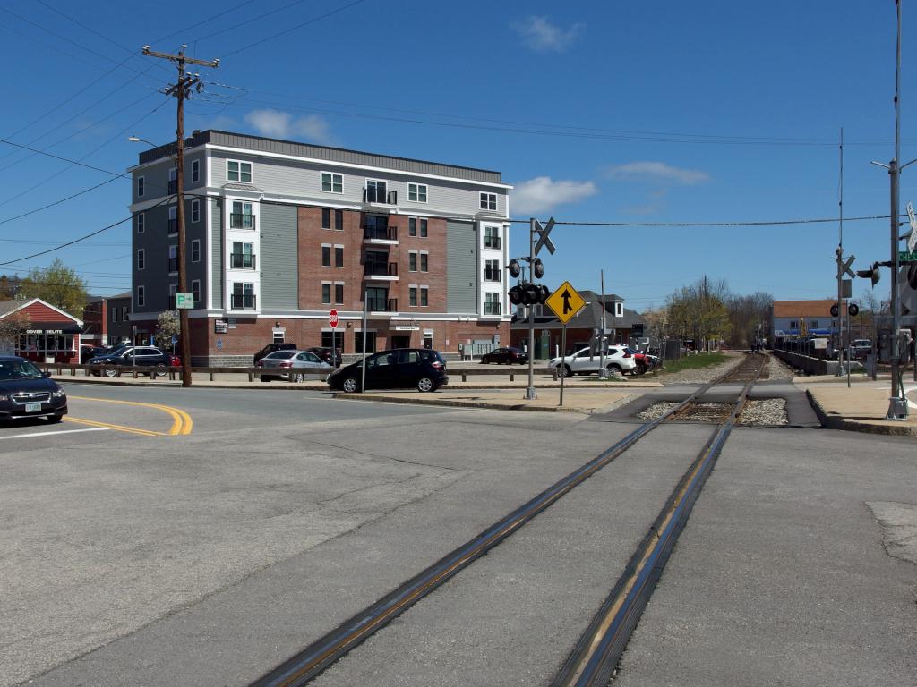 downtown Dover in April on the Dover Community Trail in southeast New Hampshire