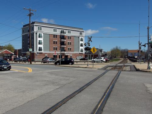 downtown Dover in April on the Dover Community Trail in southeast New Hampshire