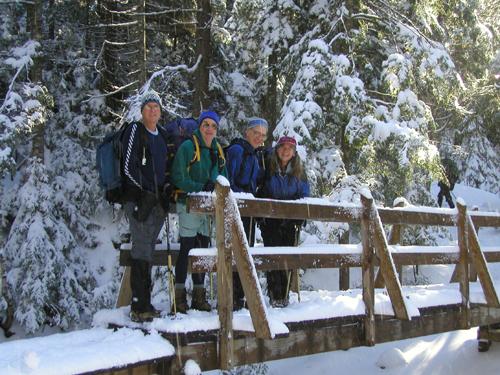 snowy bridge on the trail to Mount Eisenhower in New Hampshire