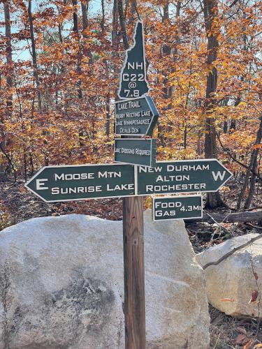 Snowmobile Corridor 22 sign in November near Mount Eleanor in New Hampshire