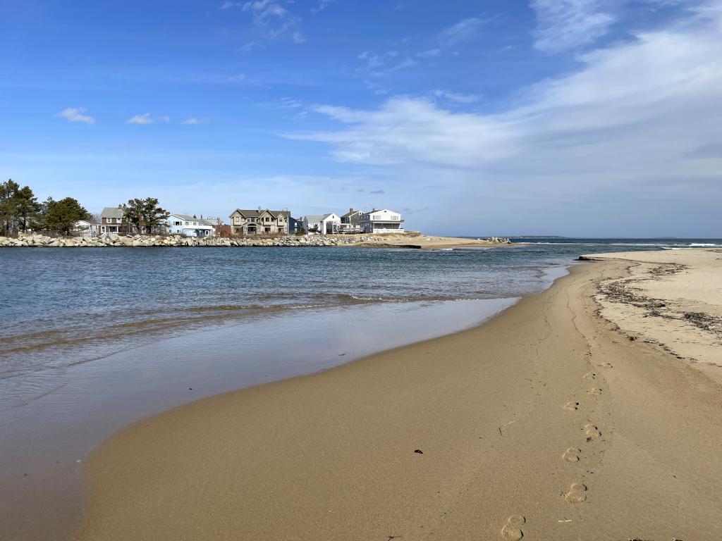 view in February from Goosefare Brook out toward Saco Bay and the Atlantic Ocean at Ferry Beach in New Hampshire