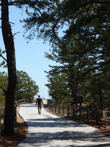 boardwalk access to the sand at Ferry Beach State Park in southeastern Maine