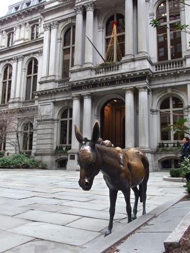 donkey statue in front of Old City Hall along the Freedom Trail in Boston, MA