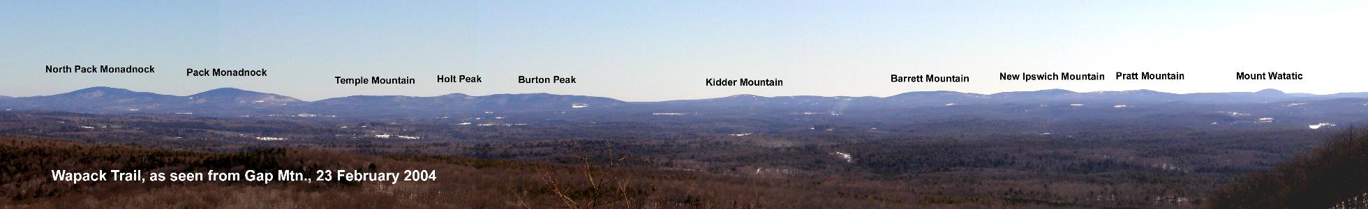 panoramic view of the Wapack Trail as seen from Gap Mountain in New Hampshire