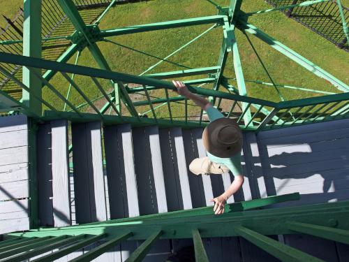 Andee hikes up Garrison Tower on Garrison Hill in southeastern New Hampshire