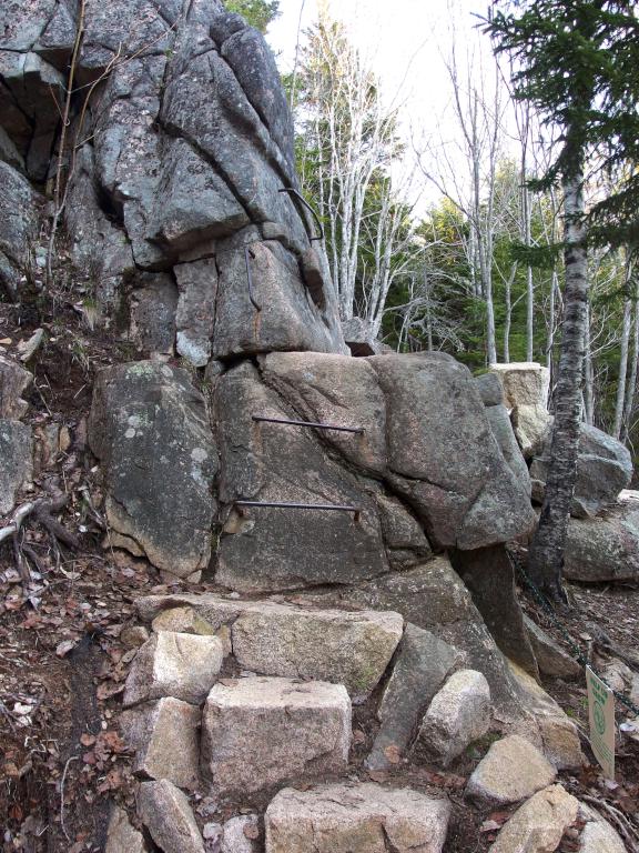 metal bars on the Cadillac Cliffs Trail on Gorham Mountain at Acadia National Park in Maine