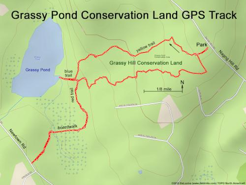 GPS track in January at Grassy Pond Conservation Land in northeast MA