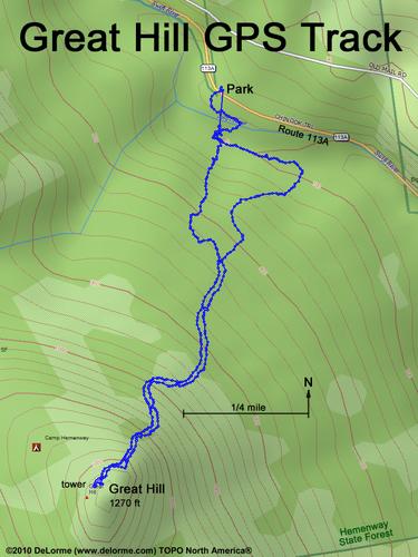 GPS track to Great Hill in New Hampshire