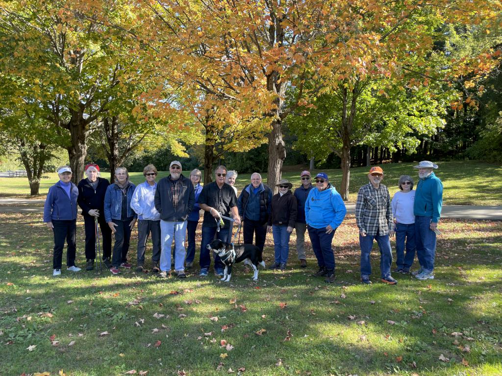 hikers in October at Greeley Park in Nashua, New Hampshire