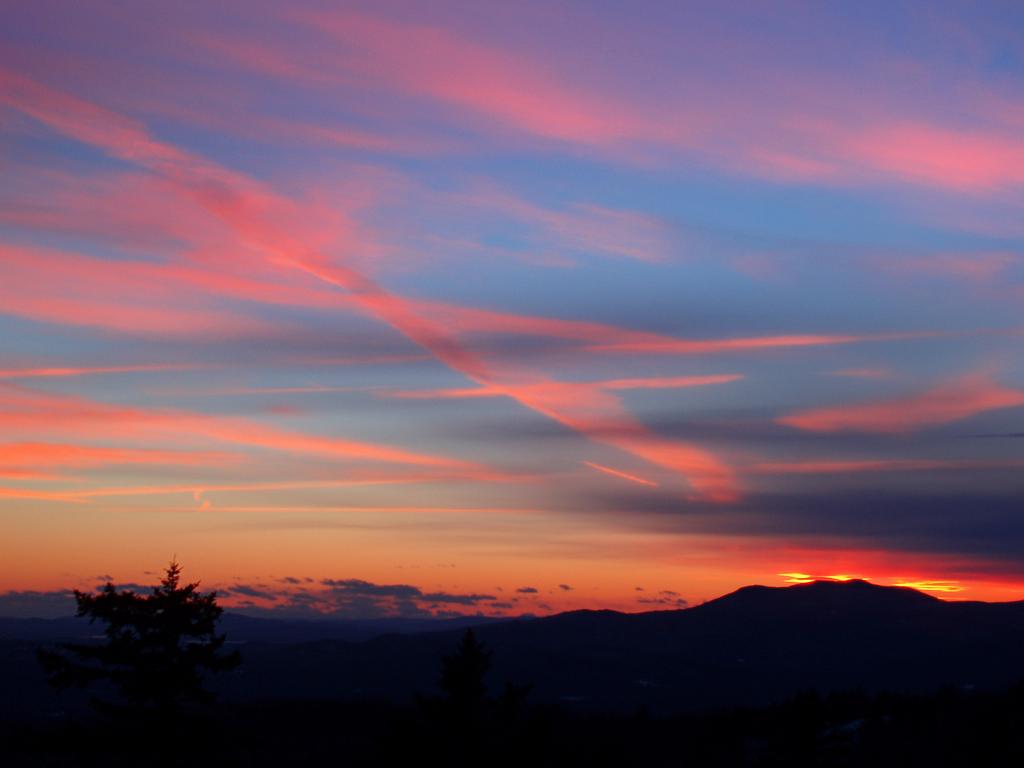 red sunset as seen from Green Mountain in eastern New Hampshire