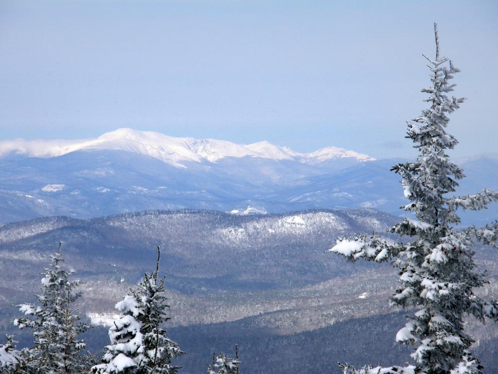 winter view of Mount Washington from the fire tower on Green Mountain in New Hampshire