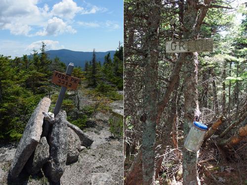 signs atop Foss Peak and Green near Waterville Valley in New Hampshire