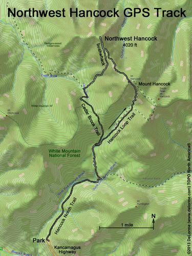 GPS track to Northwest Hancock in the White Mountains of New Hampshire