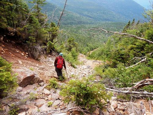 slippery slide off the summit of Northwest Hancock in the White Mountains of New Hampshire