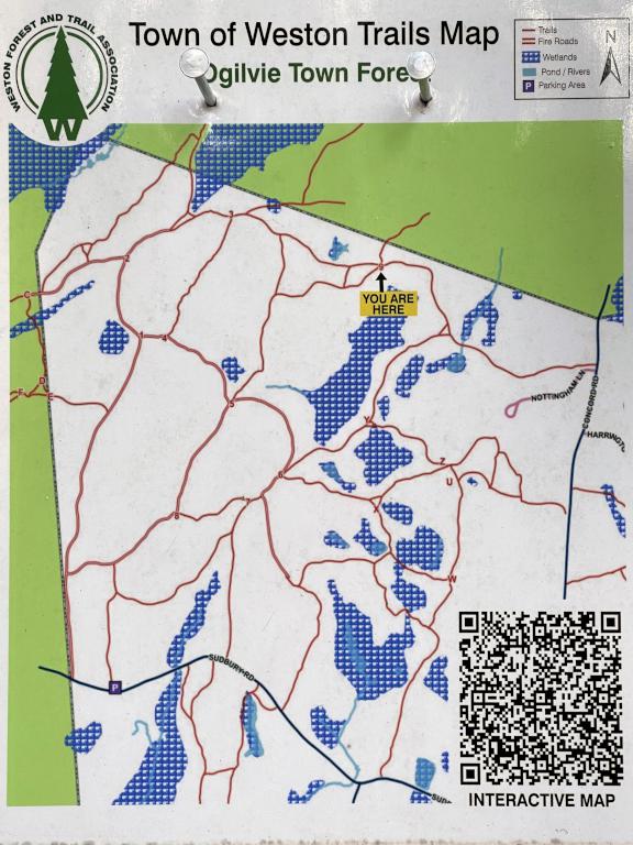 location map in December at Ogilvie Town Forest near Hazel Brook in eastern MA