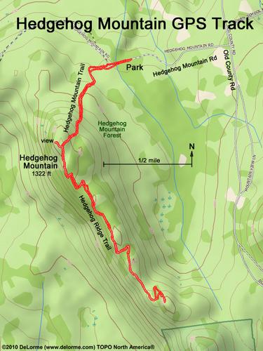 GPS track to Hedgehog Mountain at Deering in southern New Hampshire