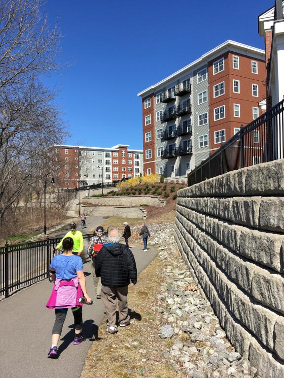 passing by condos on the Manchester Heritage Trail in southern New Hampshire