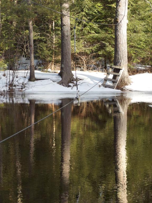 wire bridge over Nubanusit Brook beside Hiroshi Loop Trail near Peterborough in southwestern New Hampshire