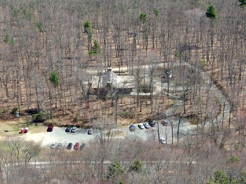 view of the Notch Visitor Center from Bare Mountain in central Massachusetts