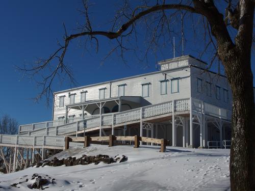 summit lodge in winter beauty on Mount Holyoke in central Massachusetts