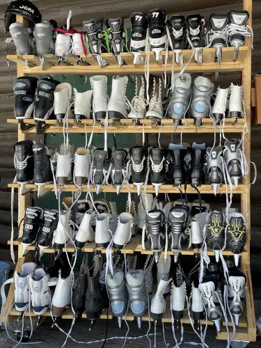 ice skates in March at Hopkinton Village Greenway near Hopkinton in southern New Hampshire