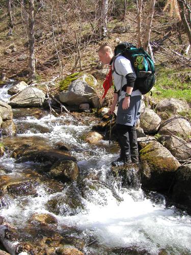 stream crossing on the Unknown Pond Trail to The Horn in New Hampshire