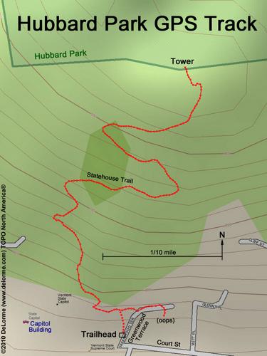 GPS track to Hubbard Park in Vermont