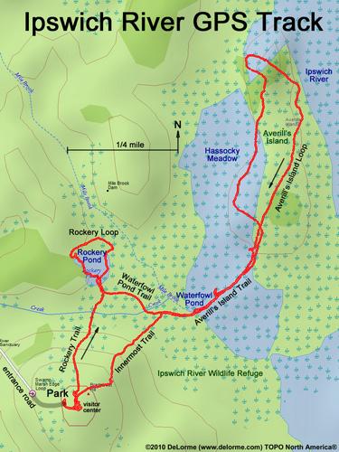 GPS track through Ipswich River Wildlife Refuge at Topsfield in Massachusetts