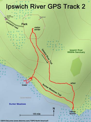 GPS track through Ipswich River Wildlife Refuge at Topsfield in Massachusetts