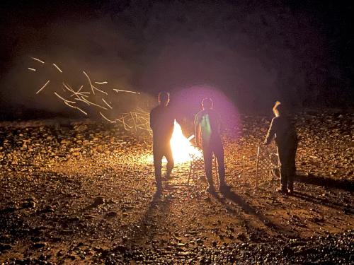 beach fire in July at Islesboro Island in Maine