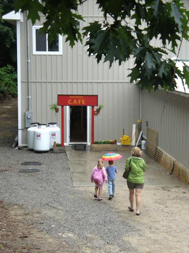 successful hikers heading to the Boathouse Cafe in New Hampshire