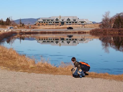 young hiker by Saco Lake on the way to Mount Jackson in New Hampshire