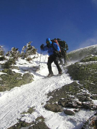 winter hiker on Mount Jackson in New Hampshire