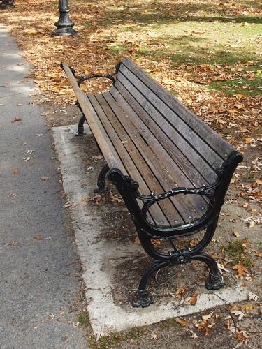 modern art bench at Jamaica Pond in eastern Massachusetts