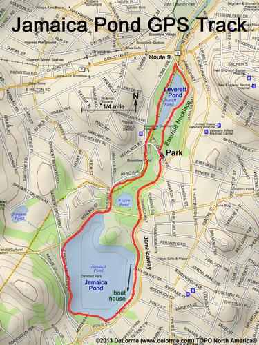 GPS track at Jamaica Pond in eastern Massachusetts