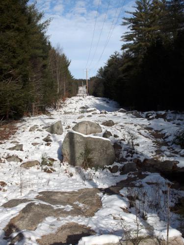 Single Circuit trail in December at Knox and School Forests near Bow in southern New Hampshire